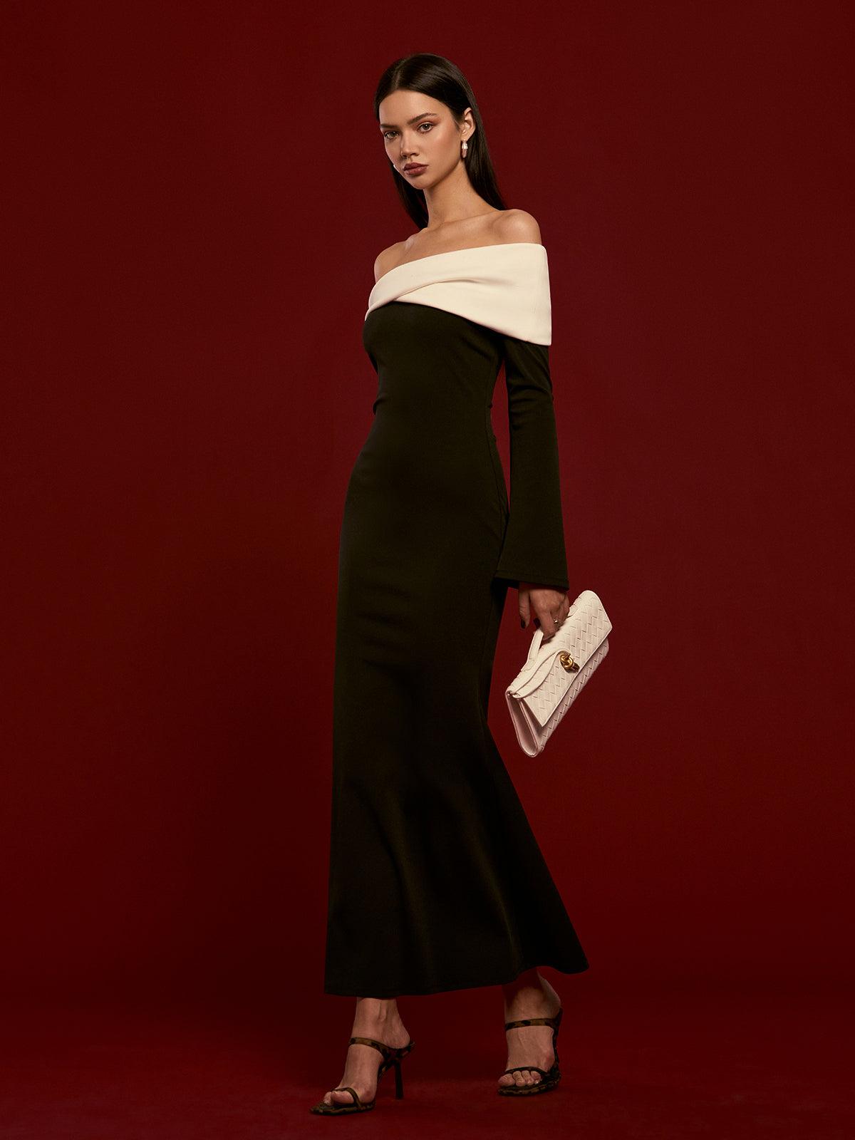 Clara Asitmetrik Omuzları Açık Kollu Elbise