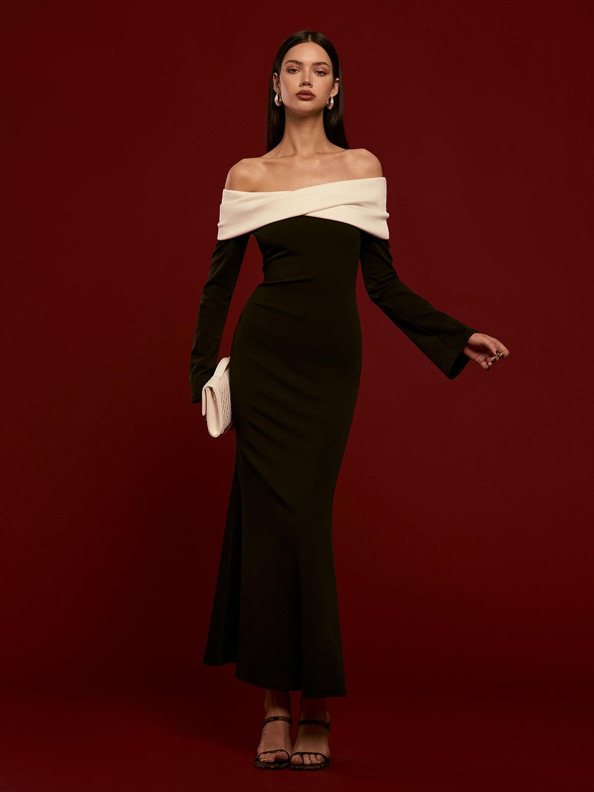 Clara Asitmetrik Omuzları Açık Kollu Elbise