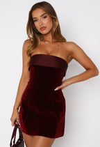 Mara | Burgund Strapless Mini Elbise