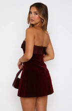 Mara | Burgund Strapless Mini Elbise